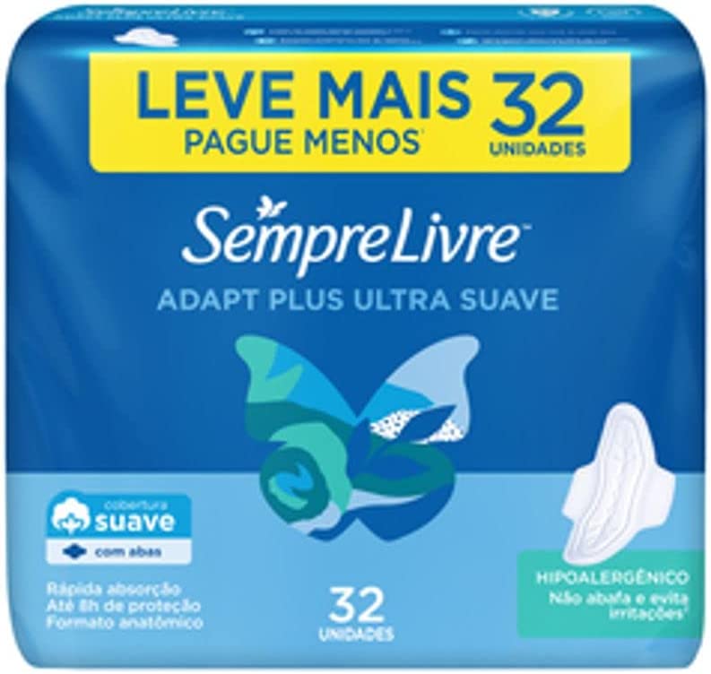 2 Pacotes – Absorvente Externo Adapt Plus com Abas Sempre Livre 32 Unidades (Total 64 Unidades) na Amazon