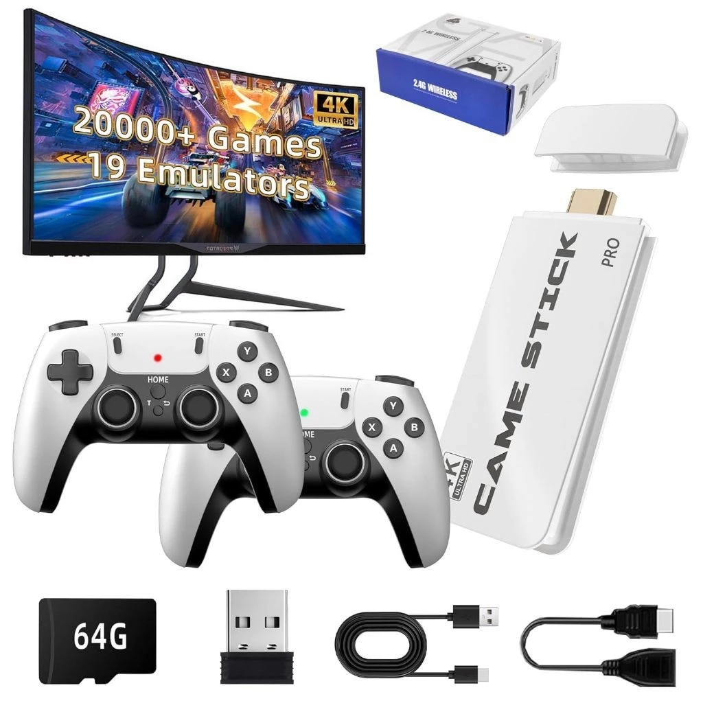 2025 NOVO Vídeo Game Stick M15 Pro 4k 64gb Hdmi Com 2 Controles Se Fio +20mil Jogos na Shopee