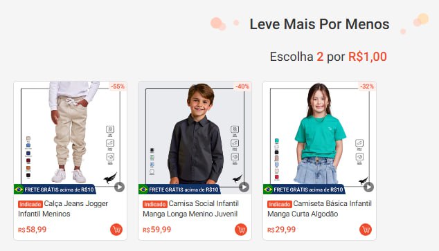 2x Roupas por R$ 1 Infantil na Shopee