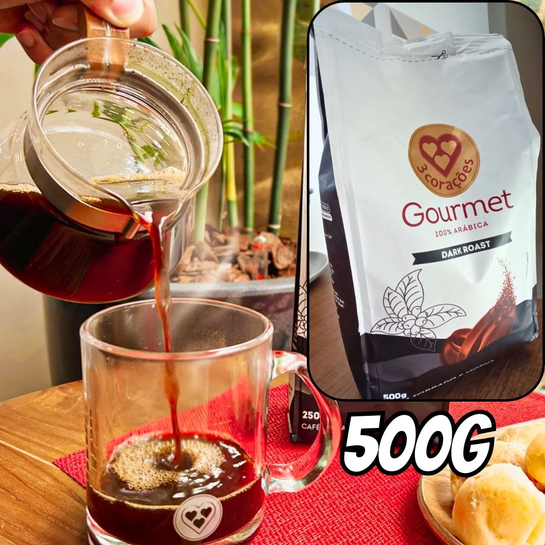 3 Corações Café Torrado e Moído Gourmet Dark Roast, 500g na Amazon