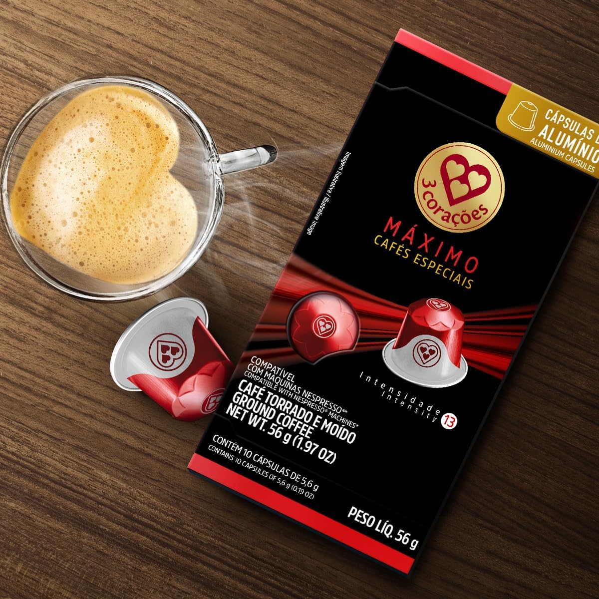 3 Corações Cápsulas de Café Máximo Intensidade 13, Compatíveis com Nespresso, contém 10 cápsulas na Amazon