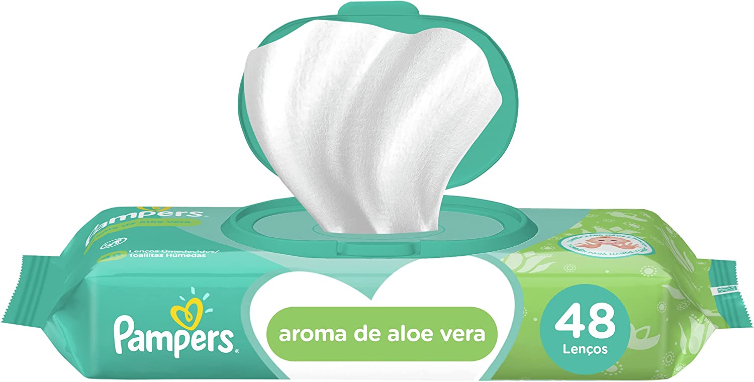 3 Pacotes – Lenços Umedecidos Pampers Aroma de Aloe Vera 48 Unidades (Total 144) na Amazon