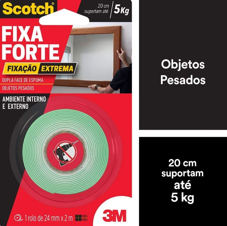 3M, Fixa Forte, Scotch, Fita Dupla Face, Fixação Extrema, 24MM X 2M, Cinza, 24 x 2 M na Amazon