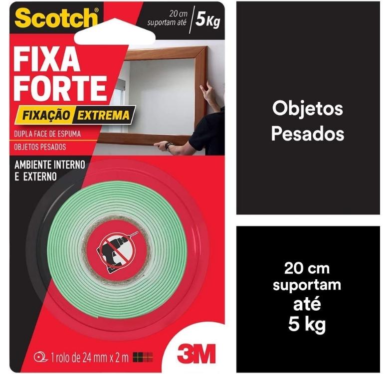 3M, Fixa Forte, Scotch, Fita Dupla Face, Fixação Extrema, 24MM X 2M, Cinza, 24 x 2 M na Amazon