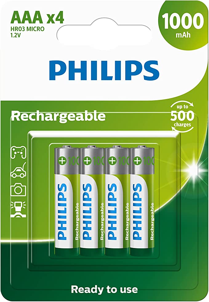 4 Unidades Pilha Recarregável AAA 1.2V 1.000mah Padrão R03B4RTU10/59 – Philips na Amazon