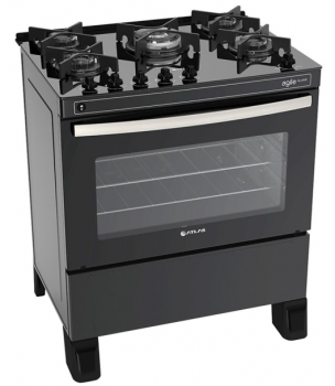 Fogão À Gás 5 Bocas Atlas Agile Glass Tripla Chama Automático Preto