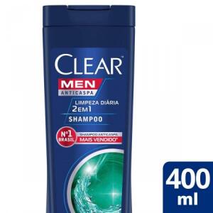 6 Unidades Shampoo Anticaspa Clear Men Limpeza Diária 2 em 1 - 400ml