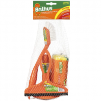 Kit De Limpeza Brilhus 4 Peças (Esponja, Rodo Para Pia, Escova Cantos E Desentupidor Para Pia)