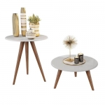 Conjunto Mesa de Centro e Lateral J3 Natalia Pé Palito Branco