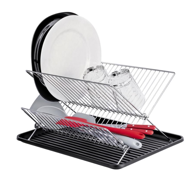 Escorredor de Louças Dobrável 21 Pratos Euro Home em Aço Cromado e Polipropileno