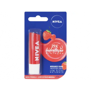 3 Unidades Protetor Labial Nivea Morango Shine - Hidratação Prolongada 4,8G