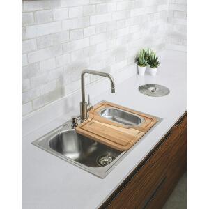 Cuba de Sobrepor Morgana em Aço Inox Acetinado 69x49cm com Válvula Dosador de Sabão Tábua e Cesto - Tramontina