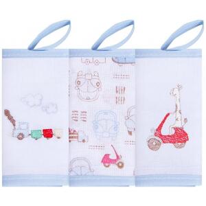 Papi Textil Babete Papizinha Com Prendedor De Chupeta Bordada E Estampada Girafa, Azul, 32Cm X 32Cm, 3 Unidades