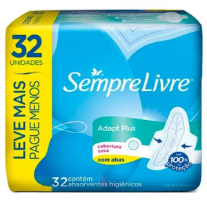 Absorvente Sempre Livre Adapt Plus Seca com Abas 32 Unidades