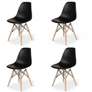 Kit 4 Cadeiras Charles Eames Eiffel DSW Wood Preto