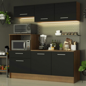 Cozinha Compacta Madesa Onix 180001 com Armário e Balcão - Rustic/Preto