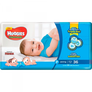 Fralda Huggies Turma da Mônica Tripla Proteção Jumbo P - 36 unidades