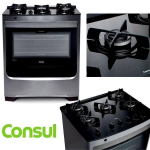 Fogão Consul 5 bocas cor Inox com mesa de vidro e trempe de ferro fundido – CFS5VAR – BIVOLT