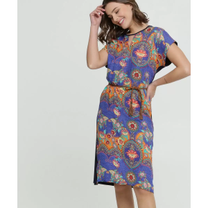 Vestido Feminino Estampado Cinto Manga Curta