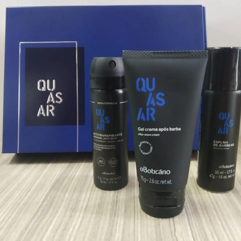 Kit Quasar: Quasar Espuma de Barbear + Quasar Gel Após Barba + Quasar Desodorante Antitranspirante Aerosol