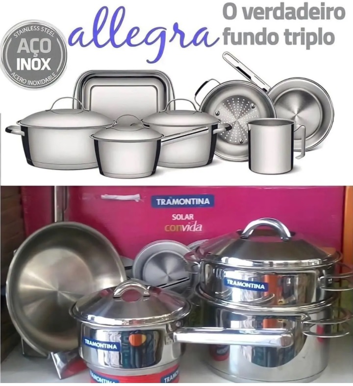 Jogo de Panelas com Fundo Triplo 7 Peça Tramontina Inox