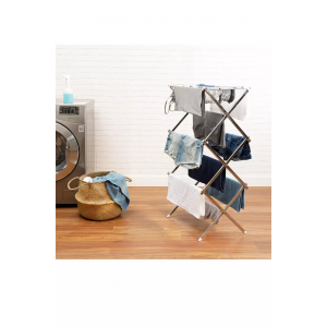 Varal de Chão Dobrável 3 Andares em Aço Inox e Branco - Basic+