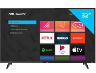 Smart TV AOC Roku LED 32” 32S5195/78 com Wi-fi, Controle Remoto com atalhos, Roku Mobile, Miracast, Entradas HDMI e USB