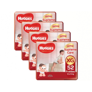 Kit 4 Pacotes Fralda Huggies Turma da Mônica Supreme Care Hiper XG - 52 Unidades Cada