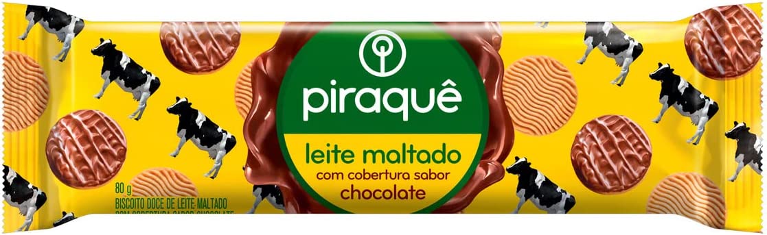 6 Pacotes – Biscoito Leite Maltado Cobertura Chocolate Piraquê Pacote 80g na Amazon