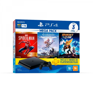 Console Playstation 4 Hits 1TB Bundle 15 - Games Spider -Man: Goty + Horizon Zero Dawn: Complete Edition + Ratchet&Clank