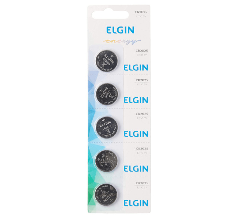 Bateria de lítio CR2025 cartela com 5 unidades 3v Elgin, Elgin, Baterias