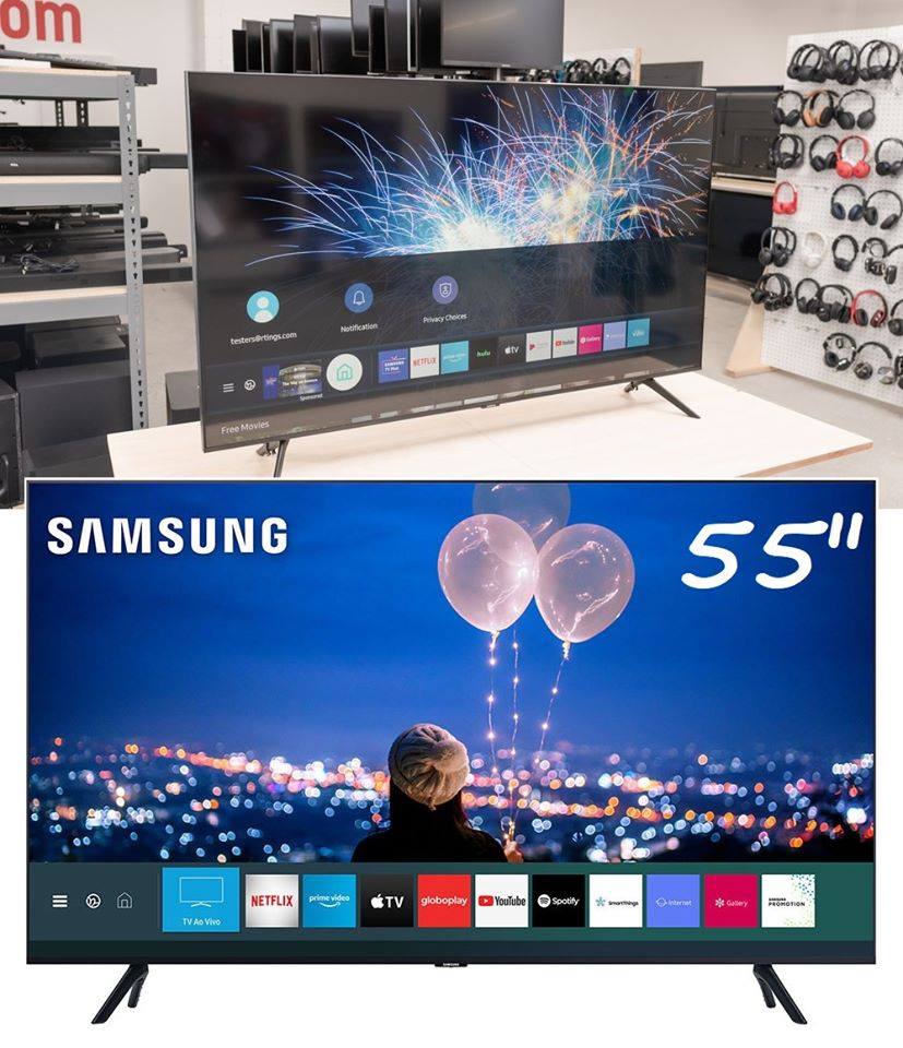 Samsung Smart TV 55” Crystal UHD 55TU7000 / TU7000 4K 2020, Wi-fi, Borda Infinita, Controle Remoto Único, Visual Livre de Cabos, Bluetooth, Processador Crystal 4K