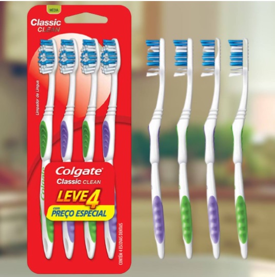Escova Dental Colgate Classic Clean, 4 Unidades