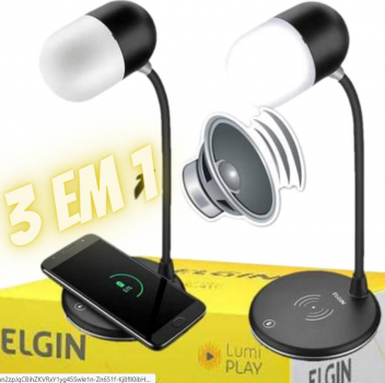 Luminária de Mesa de LED Elgin 3 Intensidades – Bluetooth Carregador por Indução Lumi Play