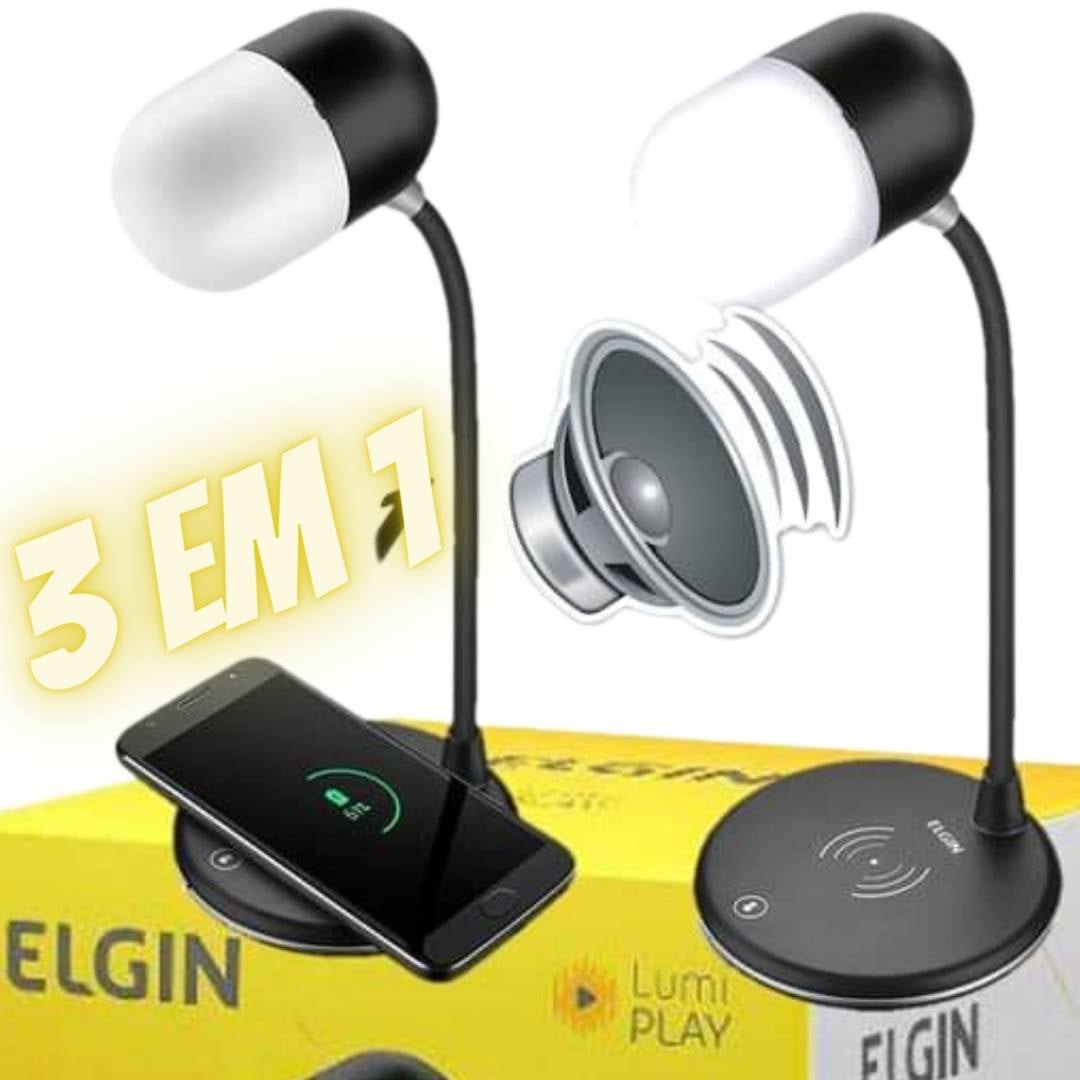 Luminária de Mesa de LED Elgin 3 Intensidades – Bluetooth Carregador por Indução Lumi Play