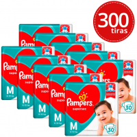 Kit 10 Fraldas Pampers Supersec Pacotão M - 300 Unidades