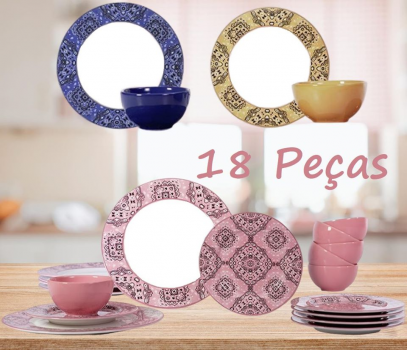 Aparelho de Jantar 18 Peças Cerâmica Bandana Amarelo – Classic Home