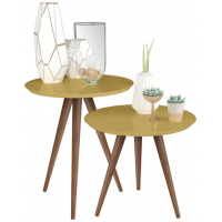 Conjunto de Mesa Lateral e Apoio Retrô Decore - Dourado