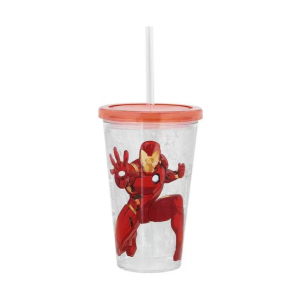 Copo com Canudo Marvel Vingadores Homem de Ferro 500 ml - Home Style