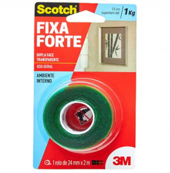 Fita Dupla Face 3M Scotch Fixa Forte Transparente – 24 mm x 2 m
