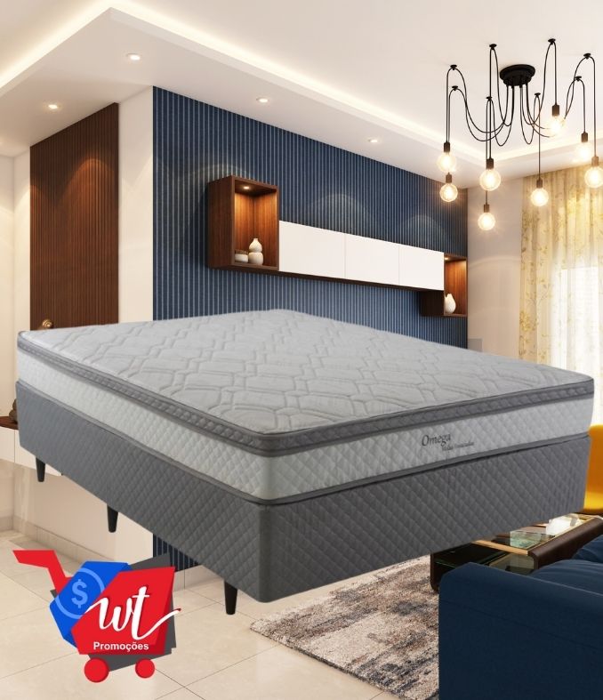 Cama Box Casal Herval Ômega com Pillow Top e Molas Ensacadas 60x138x188cm+