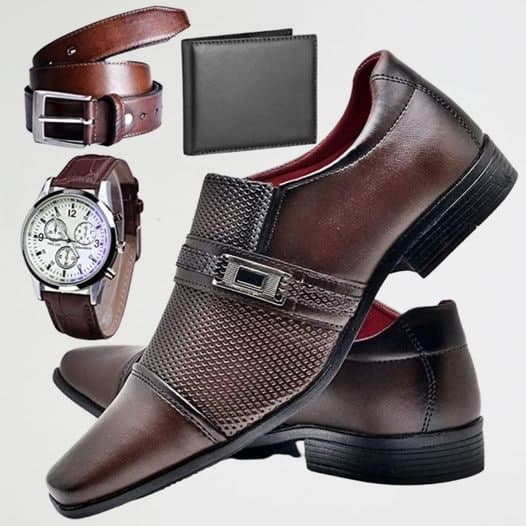 Kit Sapato Social Verniz Com Relógio Cinto Carteira Masculino ZARU 814DB