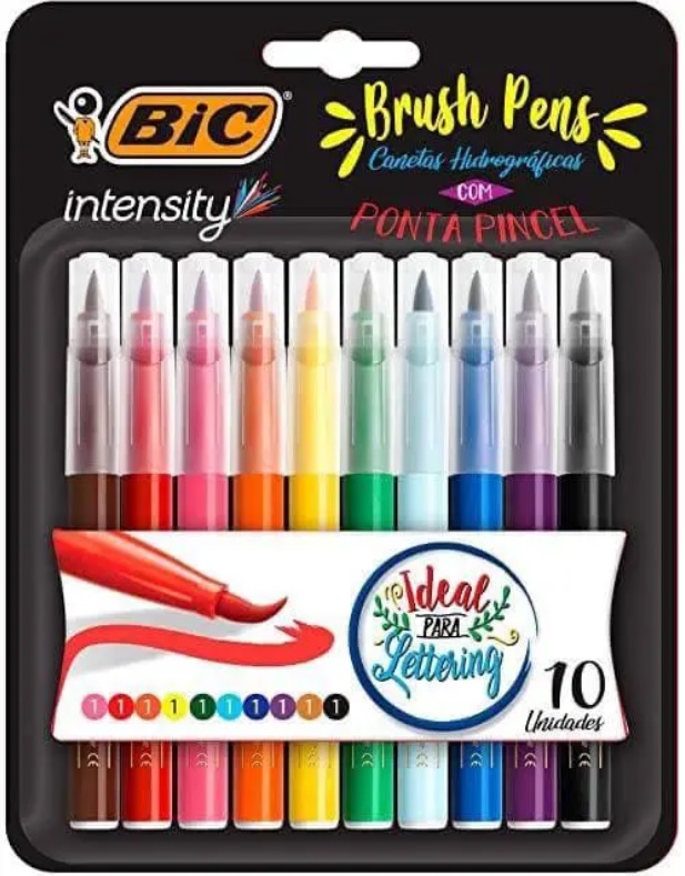 Caneta Hidrográfica Ponta Pincel, BIC, Intensity Brush Pens, 970926, 10 Cores