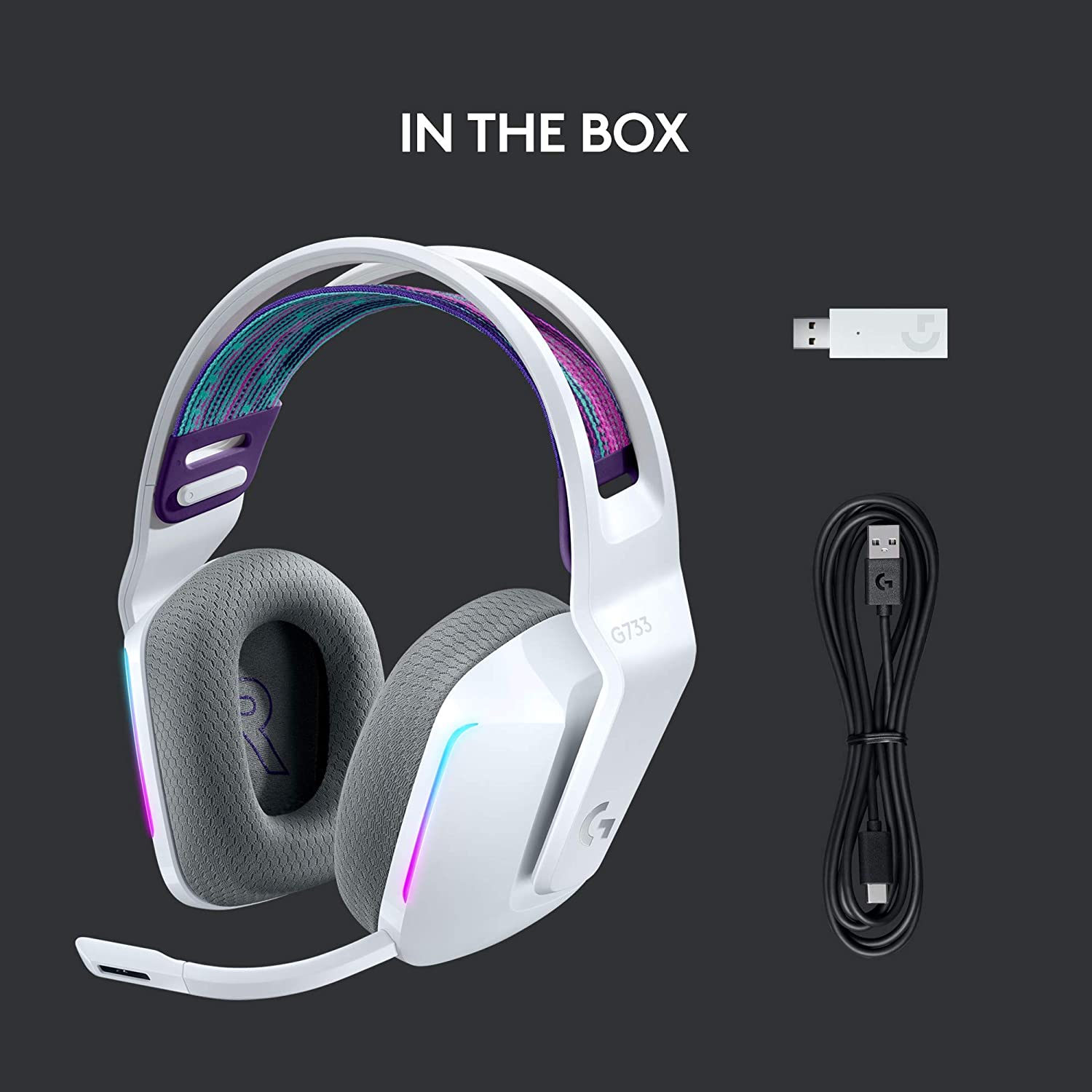 Headset Gamer sem Fio Logitech G733 7.1 Dolby Surround com Tecnologia Blue Vo!Ce, Rgb Lightsync, Drivers de Ãudio Avançado e Bateria Recarregável Para Pc, Playstation, Xbox e Nintendo Switch – Branco