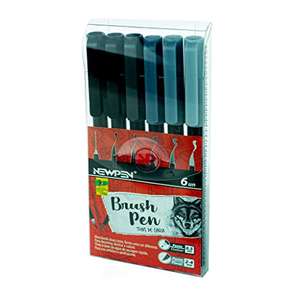 Caneta Ponta Pincel, Newpen, Brush Pen, Tons de Cinza, 6 Cores