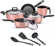 jogo de Panelas Elegan com Tampa Vidro 8 Peças- Rosa