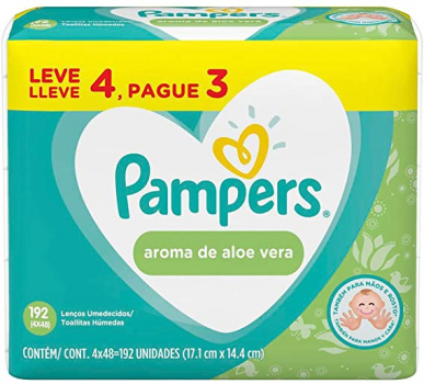 Lenços Umedecidos Pampers Aroma de Aloe Vera 192 Unidades, Pampers