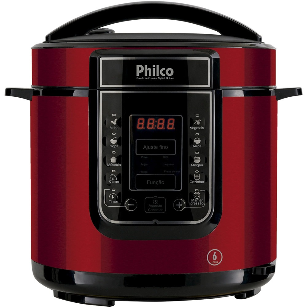 Panela De Pressão Digital 6l Inox Vermelho Pppv 01 127v