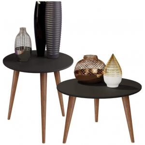 Conjunto Mesa Centro e Lateral Retrô Cissa - Preto Fosco