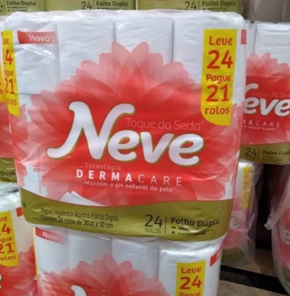 Papel Higiênico Folha Dupla Neve Toque de Seda – 24 Rolos 30m